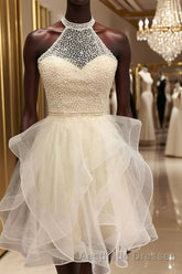 A-Line/Princess Halter Short/Mini Organza Homecoming Dresses With Beading